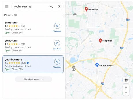 Google Maps local pack for a Miami search, with two competitors ranked above the business
